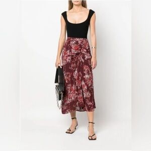 IRO Paris Alise Abstract Print Draped Crepe De Chine Midi Skirt Size 8/40